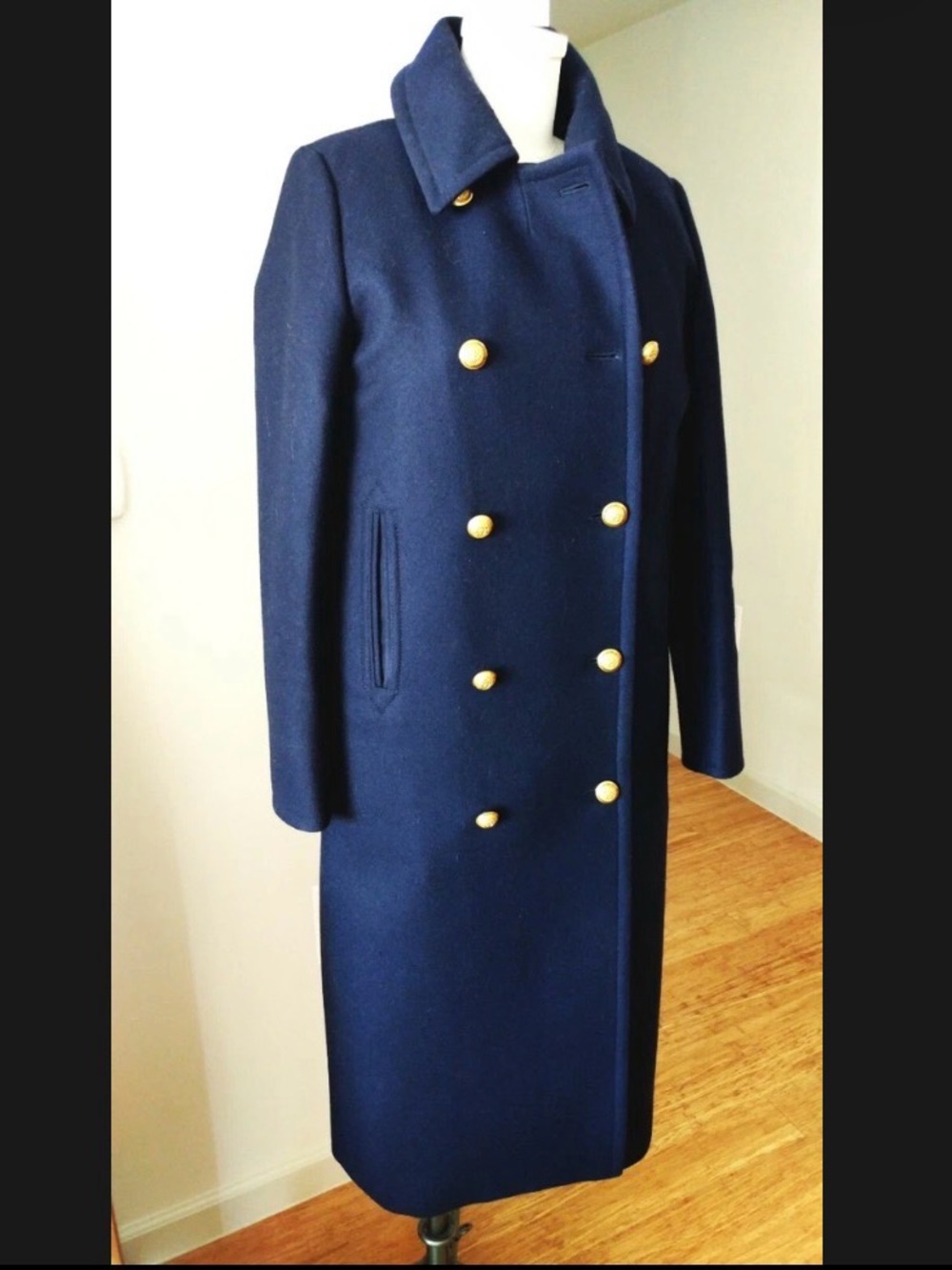 JCREW very warm Navy Double-Breasted Wool Coat with Brass Buttons -